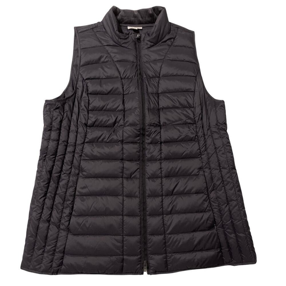 J. Jill Down Puffer Vest Dark Blue Petite Large Packable Quilted Corduroy Trim